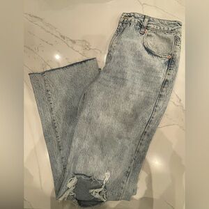 Garage Light Gray Distressed Straight Leg Jeans